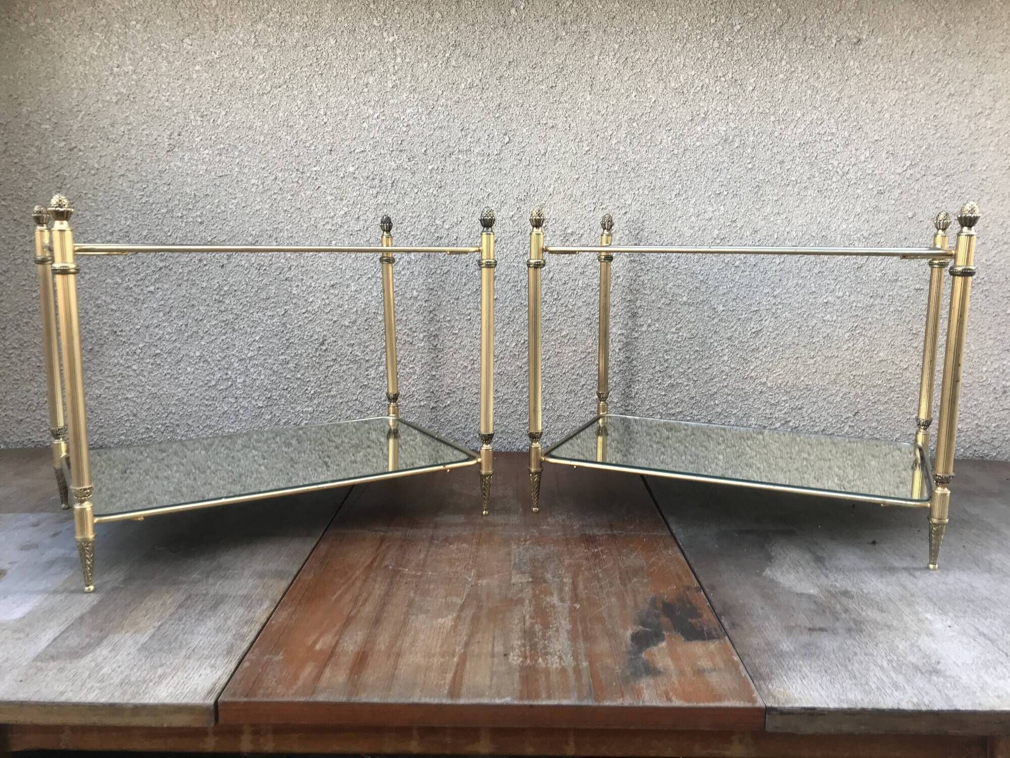 Pair of Old besides in brass and glass