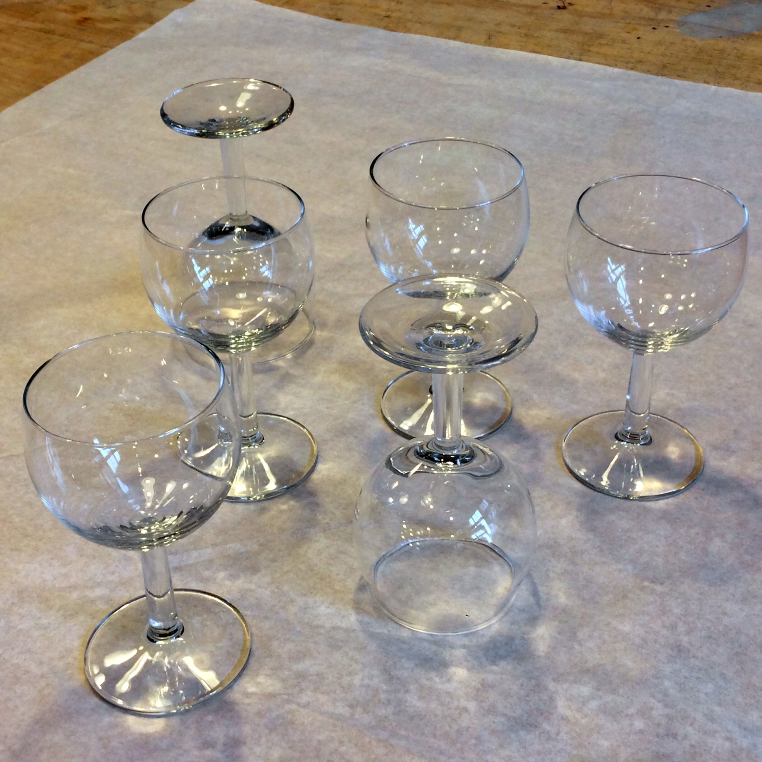 Six old balloon glasses