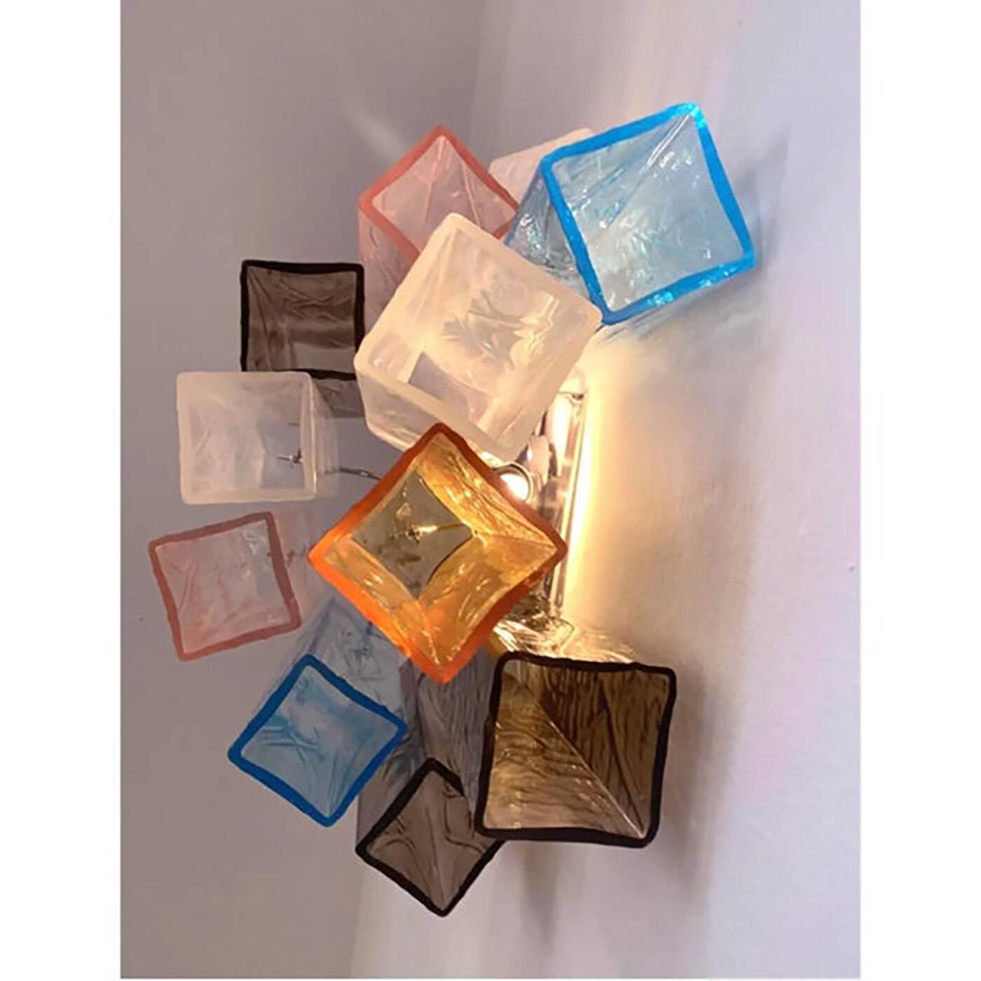 Lot of 4 Multicolored "Squared" Murano Style Glass Wall Sconces