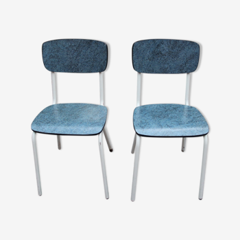 2 chaises en formica bleu vers 1950