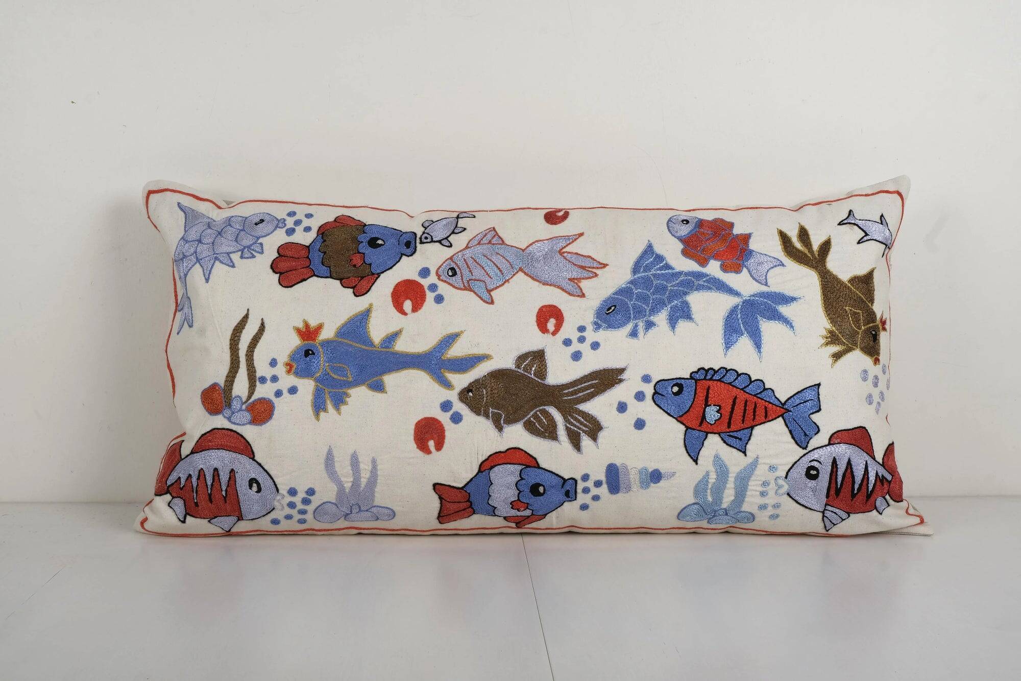 Vintage embroidered cushion cover 46x89 cm