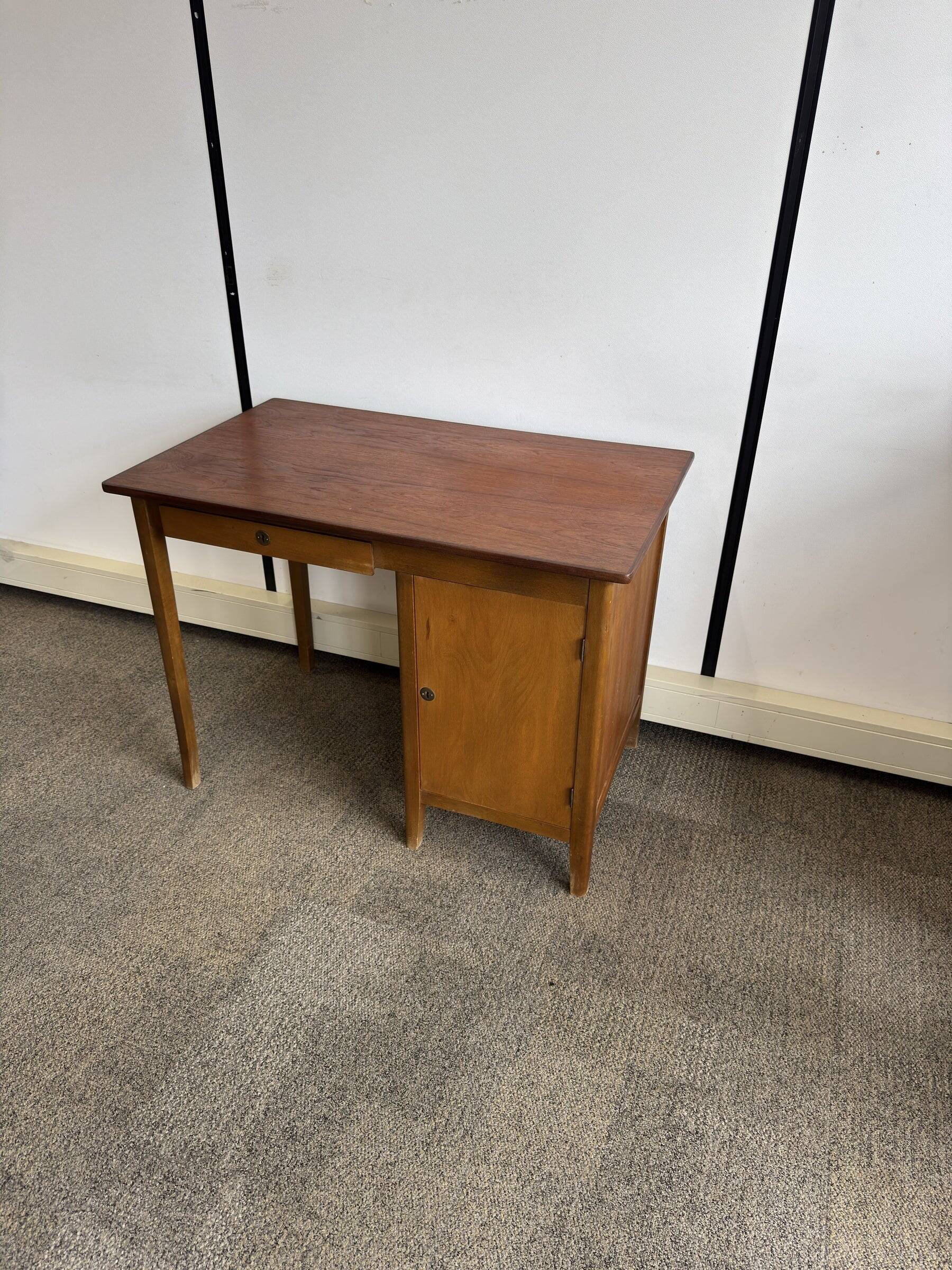 Vintage Danish desk from the 1960s with a drawer and cupboard.