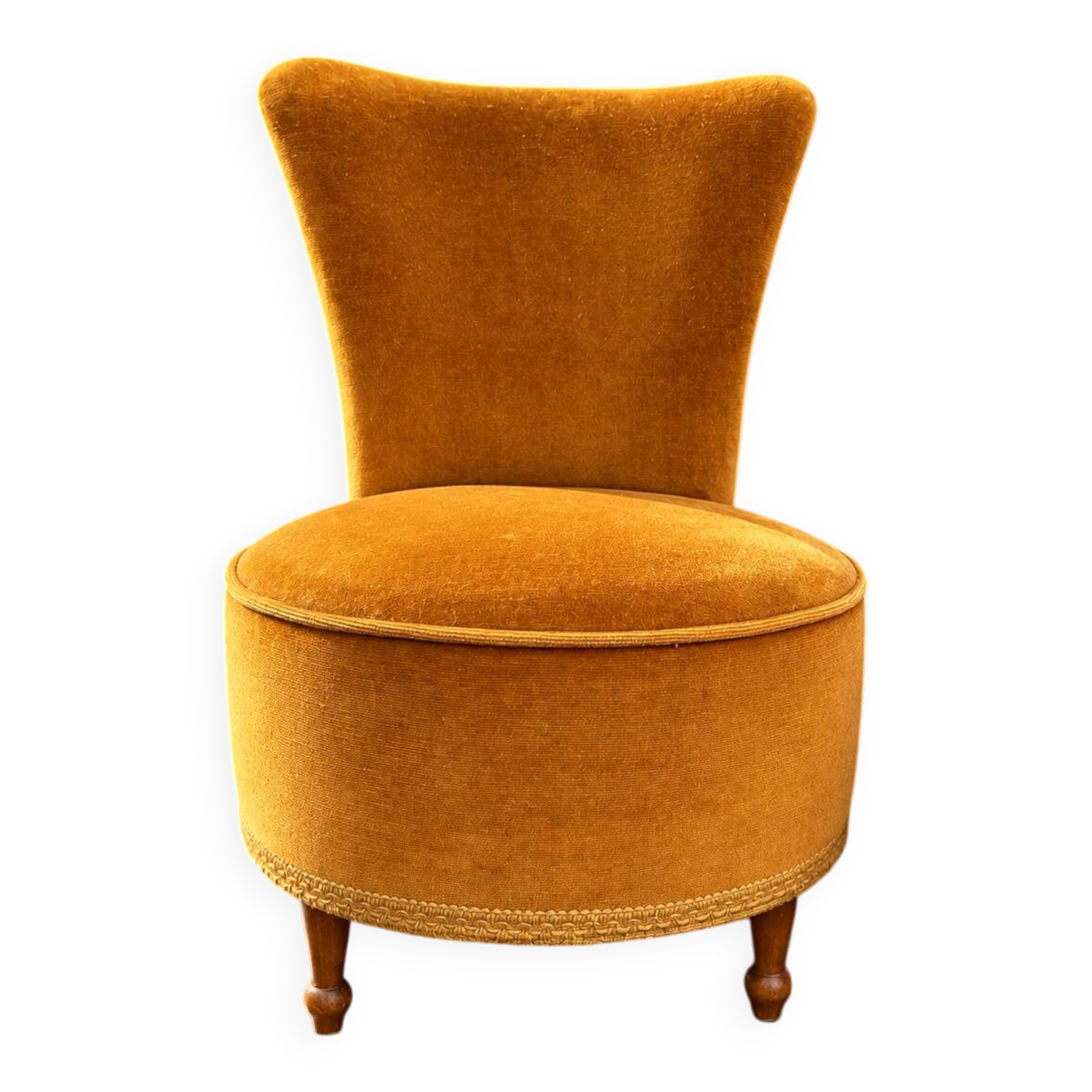 Chauffeuse vintage jaune moutarde en velours – une touche de soleil