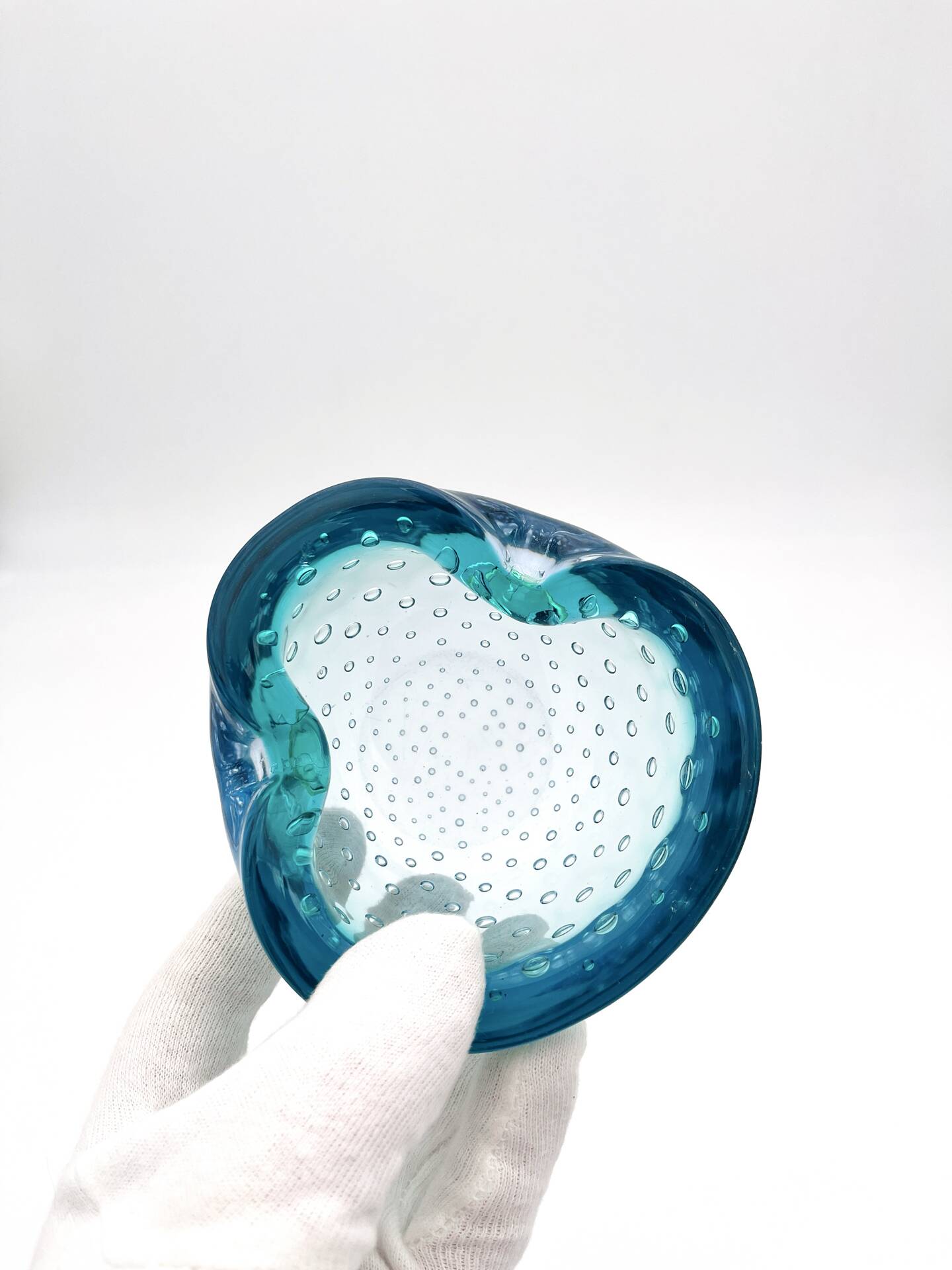 Murano Bullicante Peacock Blue Vide-Poche Vintage 60s 70s Art Glass