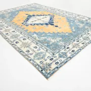 Vintage Large Blue & Peach Persian Rug, Handmade Wool Rustic Decor,348x495