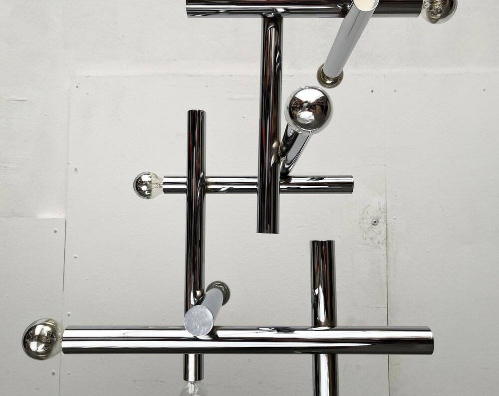 Minimalist chrome ceiling lamp from the mid-century space age by Temde, Switzerland, 1960s.