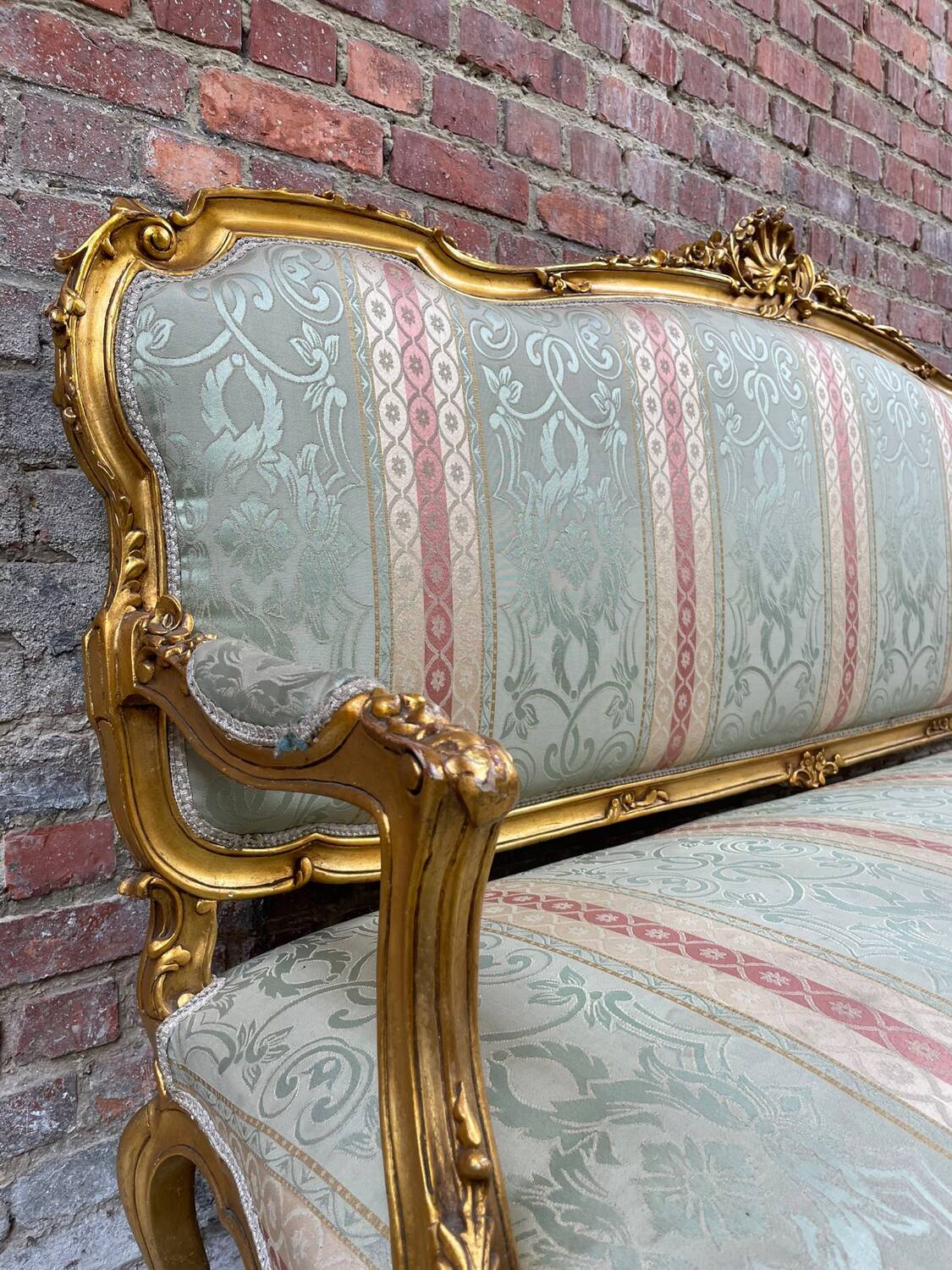 Antique Louis XV Style Gilded Sofa with Gobelin Upholstery