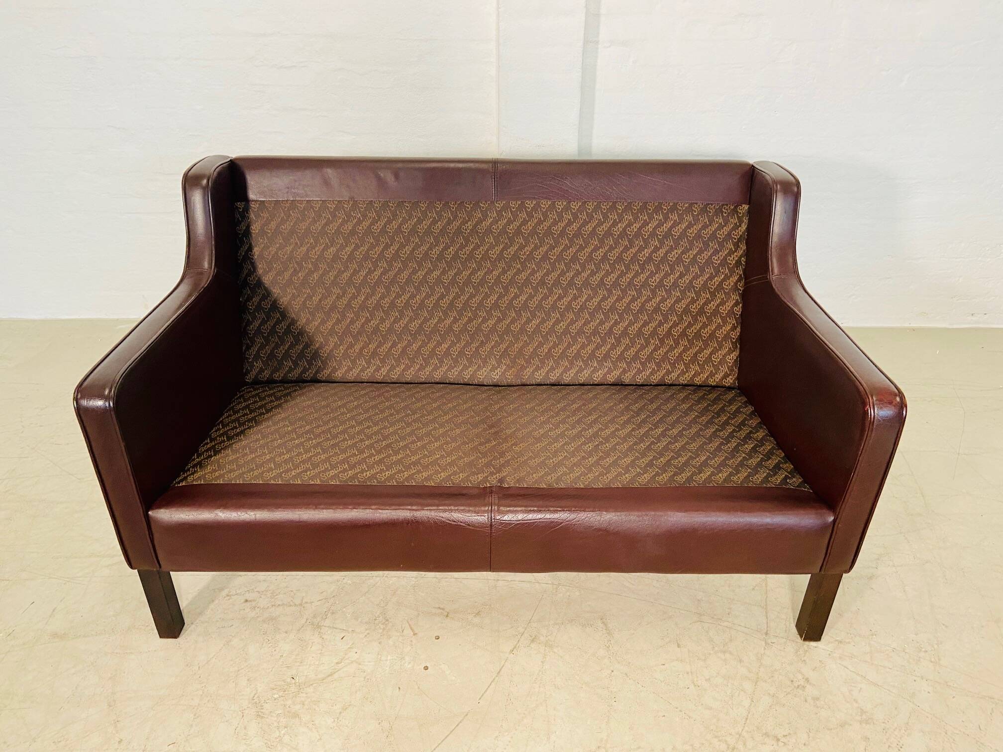 Vintage danish mid century dark cognac leather 2 seater stouby sofa