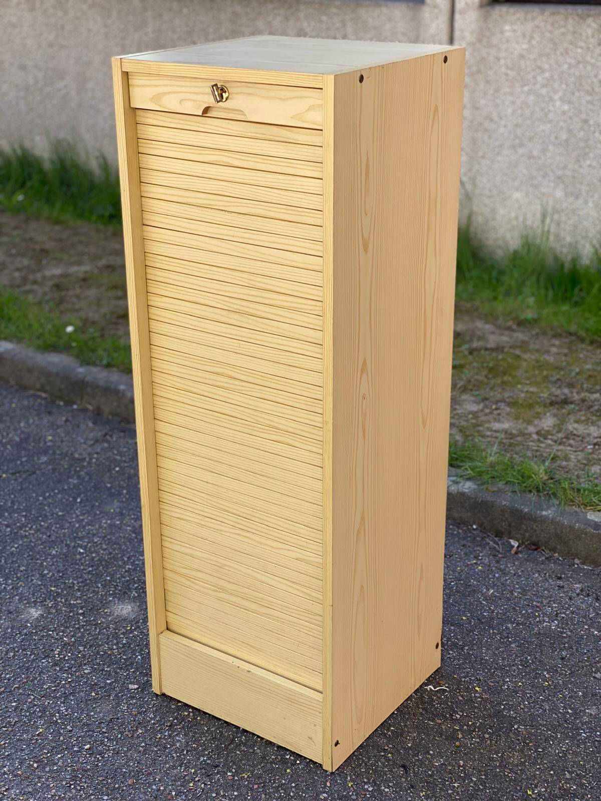 Beige wooden cabinet with curtains or sliding shutters 120cm