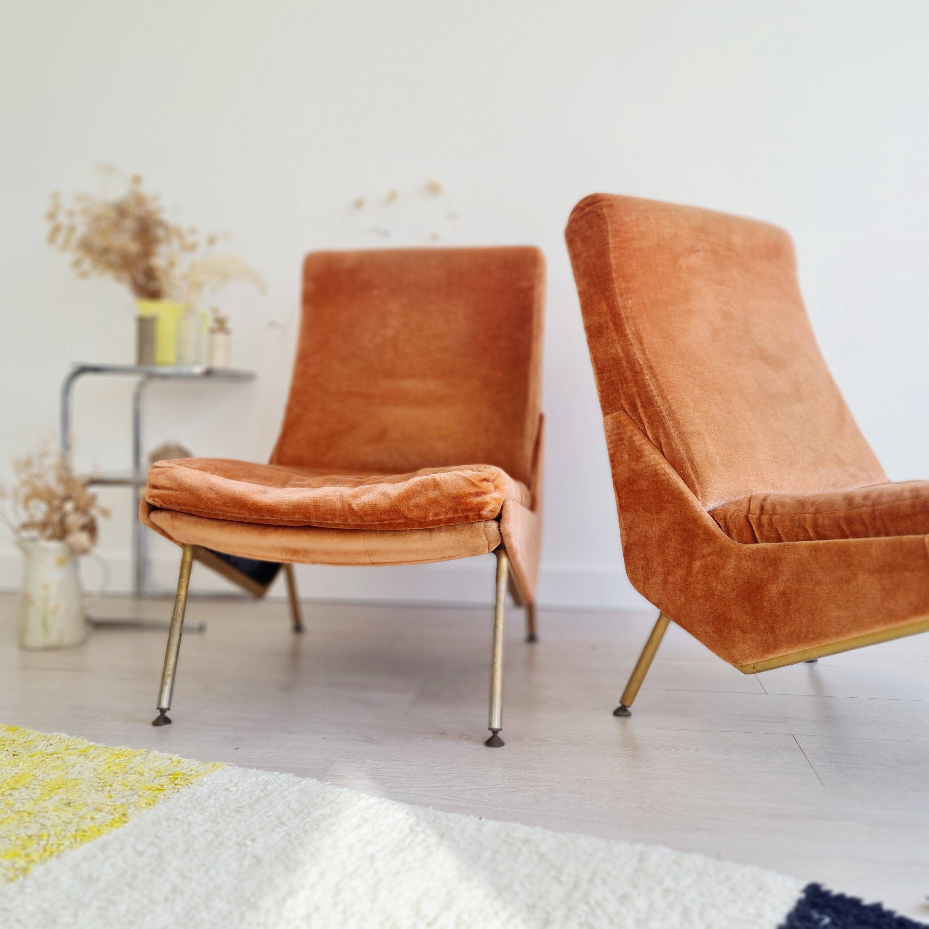 Antique Scandinavian velvet armchair with compass feet