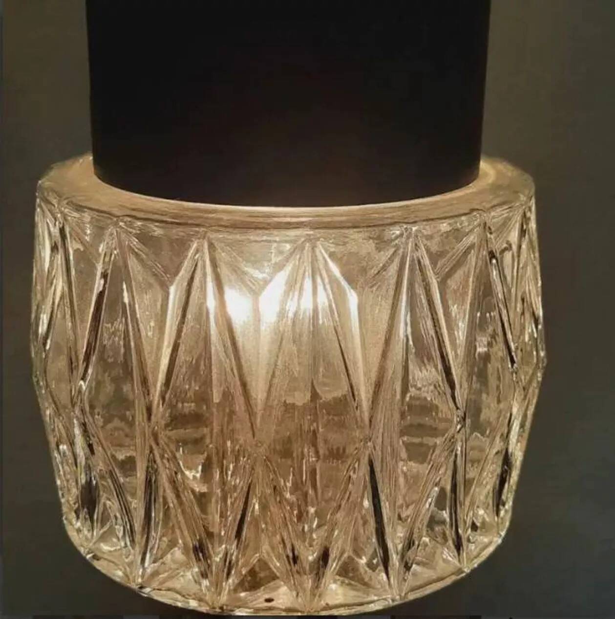 Three vintage pendant lamps, copper, aluminum and glass.