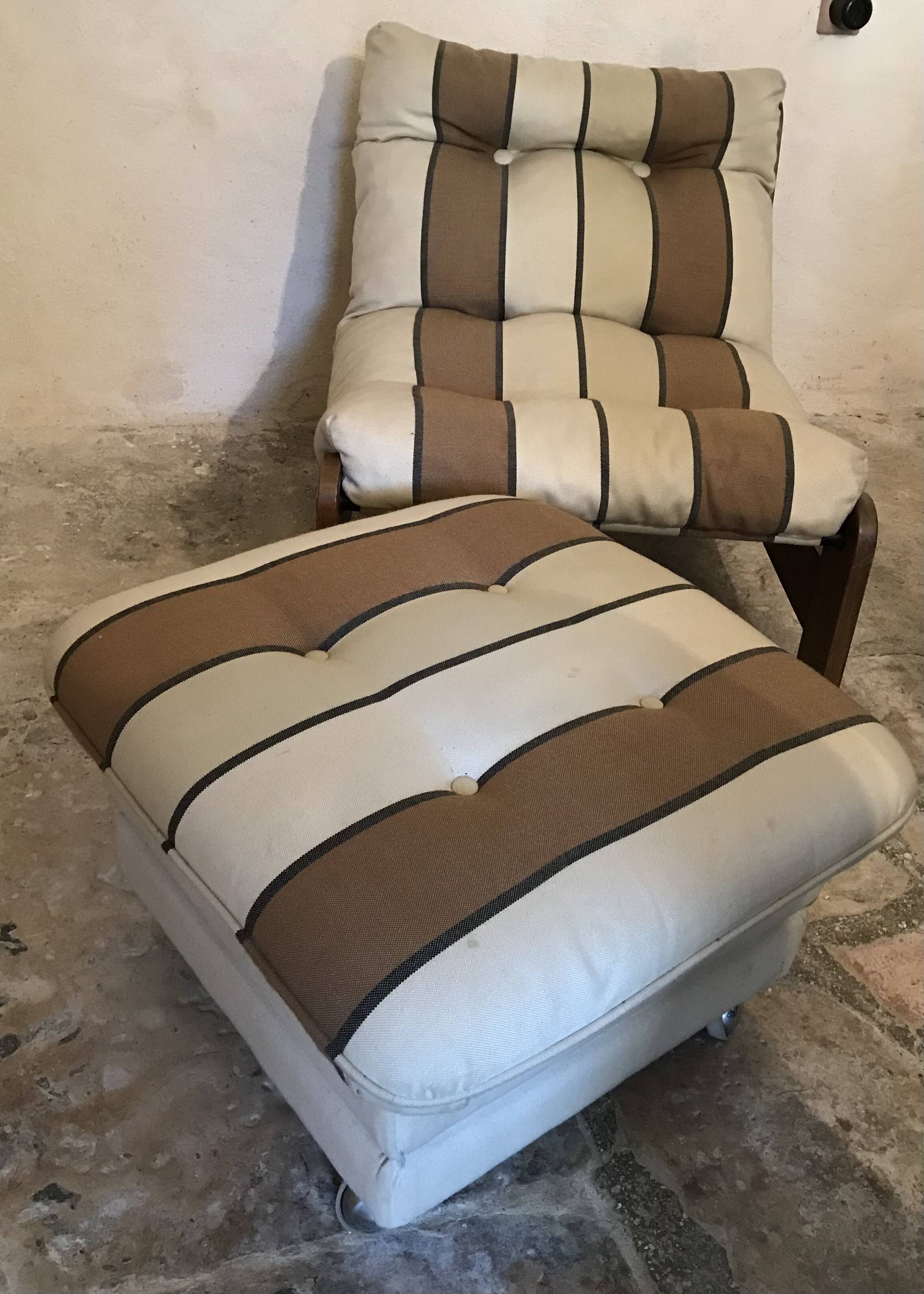 Vintage fireside chair and pouf circa 1980