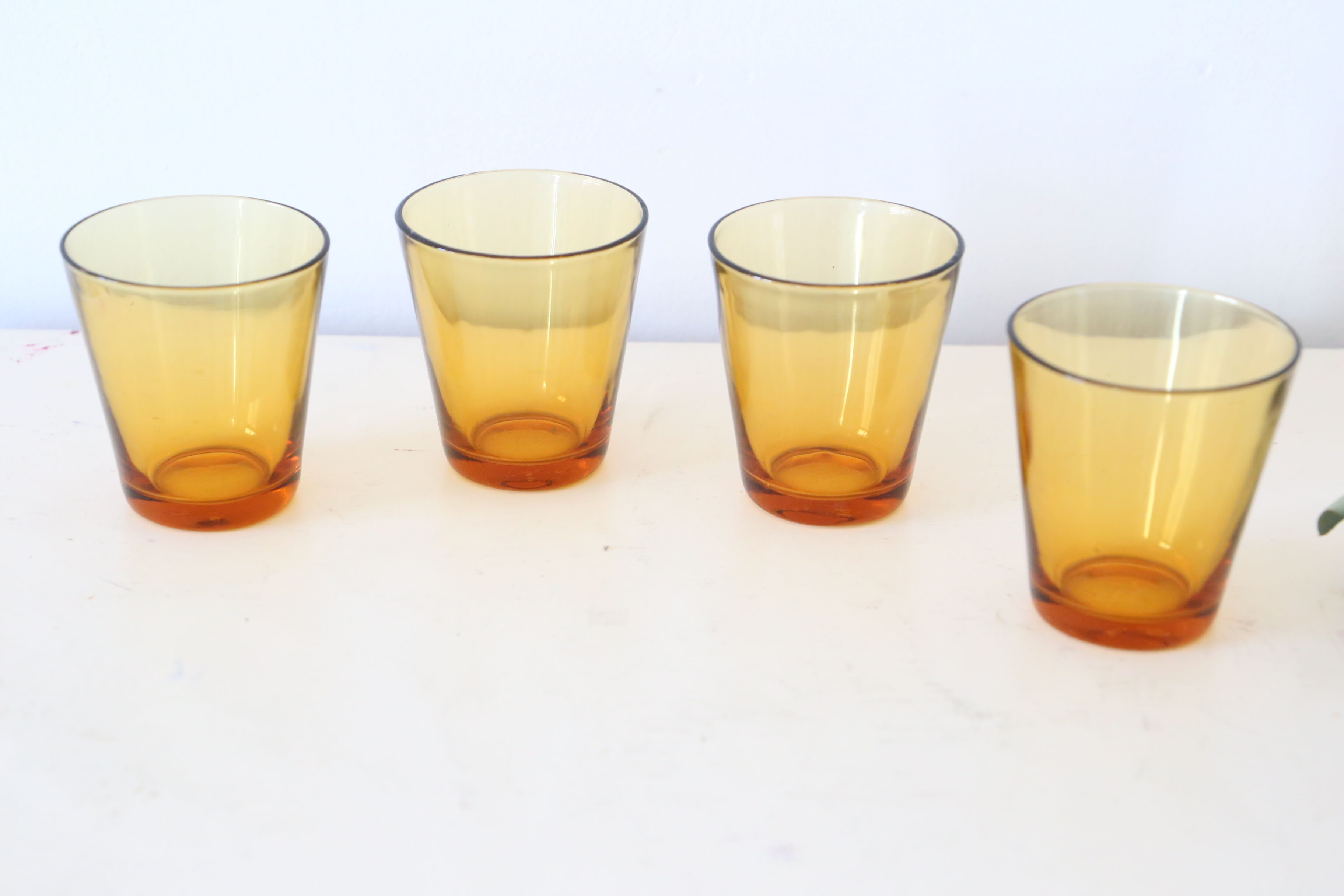 Set of 4 glasses amber Vereco, vintage French