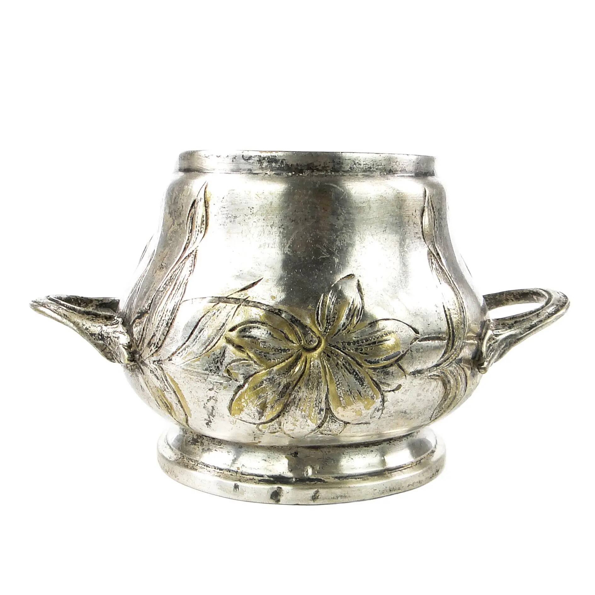 Art Nouveau sugar bowl, silver-plated brass, Germany, early 20th century