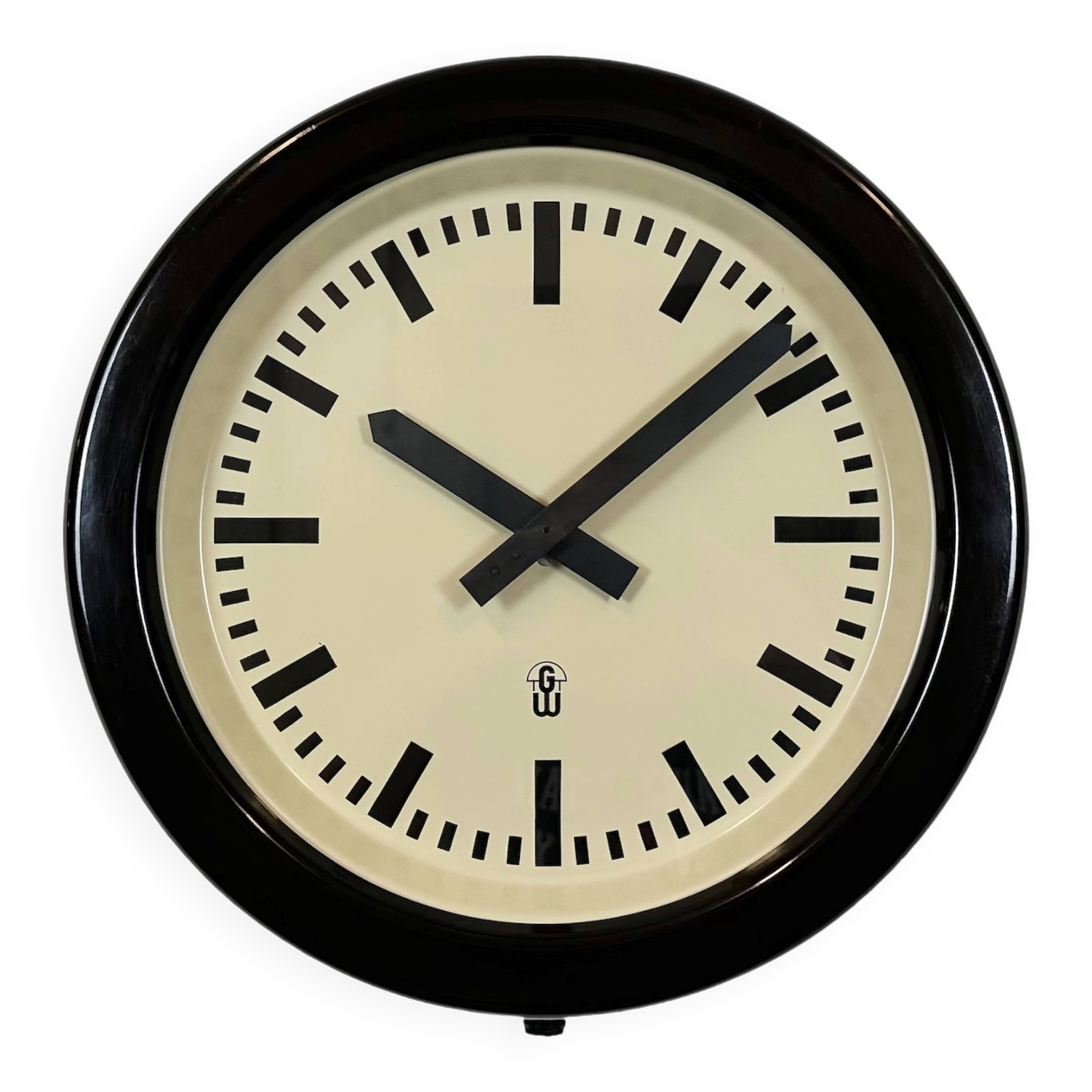 Large Industrial Brown Bakelite East German Wall Clock from GW, 1960s