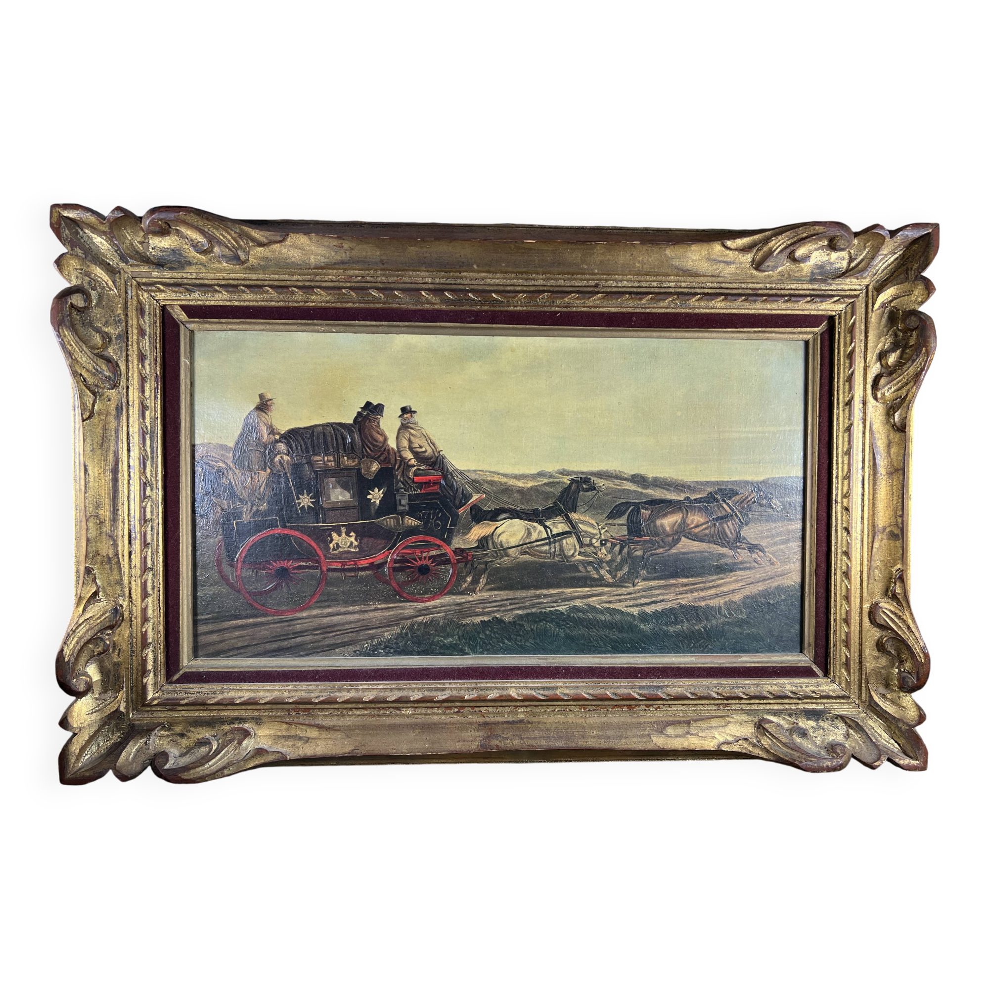 Oil painting picture of a post carriage with horses