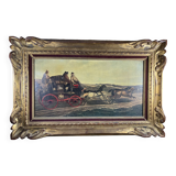 Tableau peinture huile calèche de la poste avec chevaux