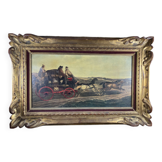 Tableau peinture huile calèche de la poste avec chevaux
