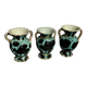 Trio of Vallauris vases in turquoise and black, highlighted with gold, 22 cm high