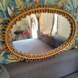 Vintage 1960s wicker rattan mirror