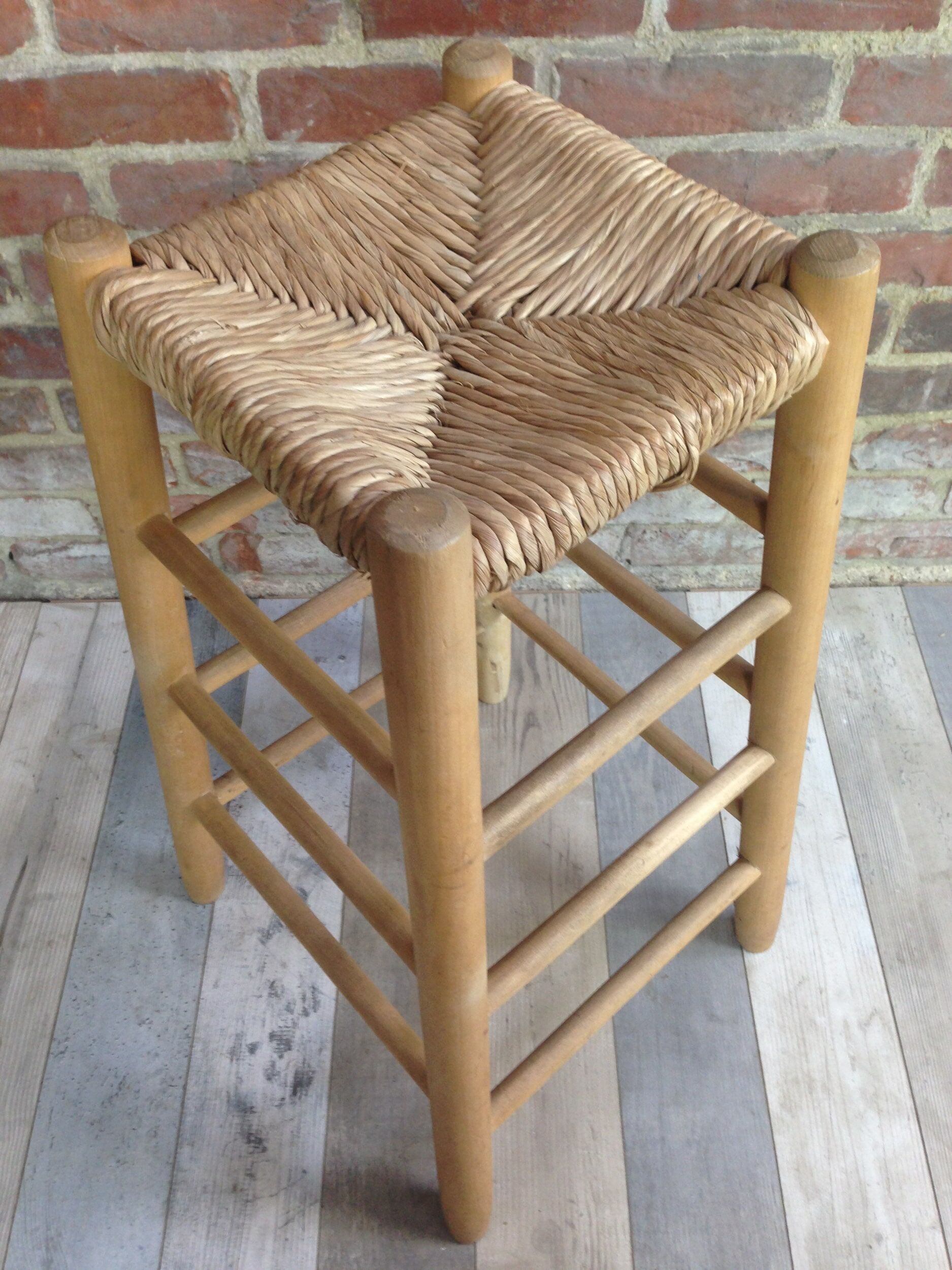 Wooden and straw stool