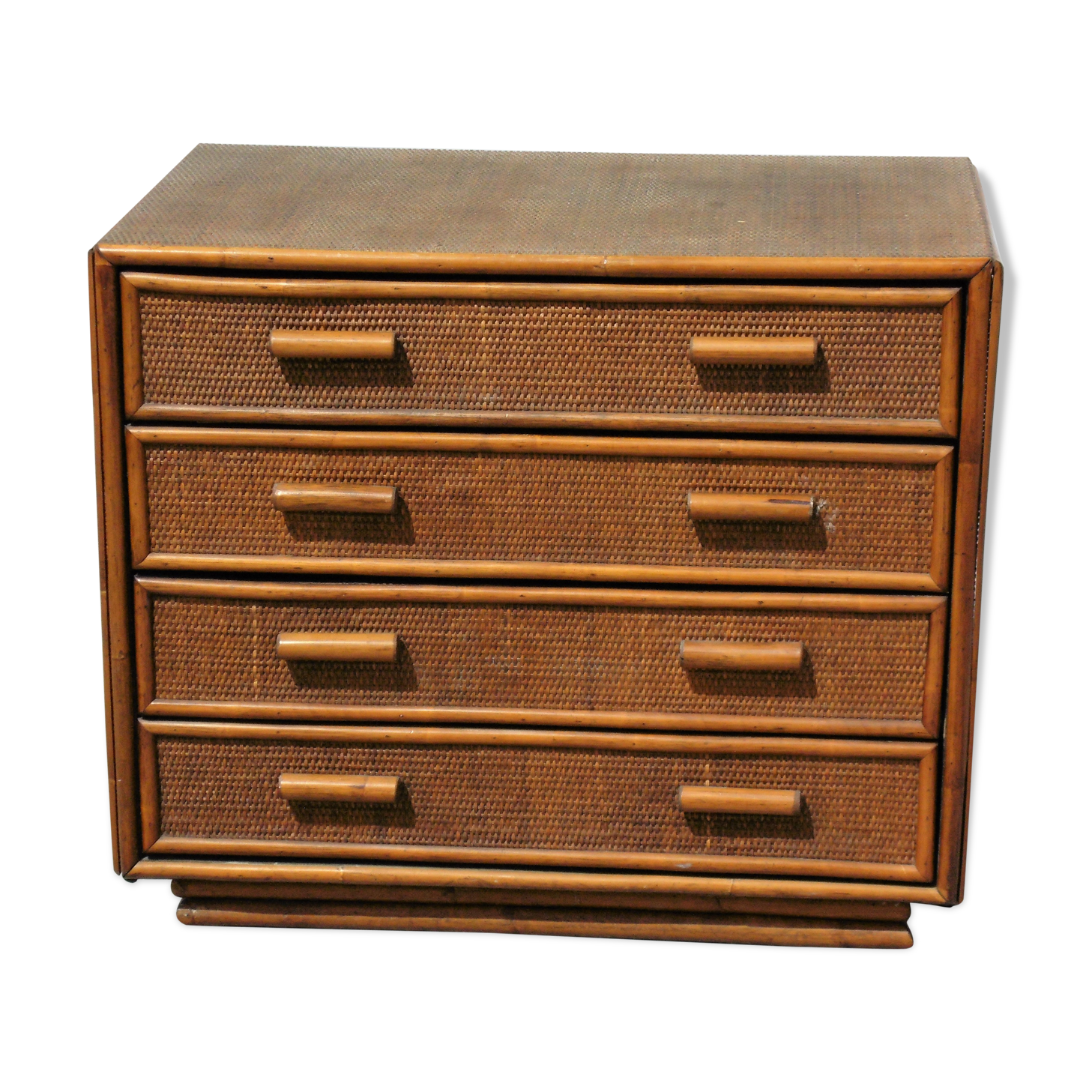Vintage dresser 4 drawers in rattan and bamboo