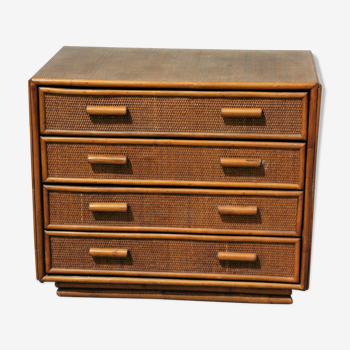 Vintage dresser 4 drawers in rattan and bamboo