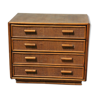 Vintage dresser 4 drawers in rattan and bamboo