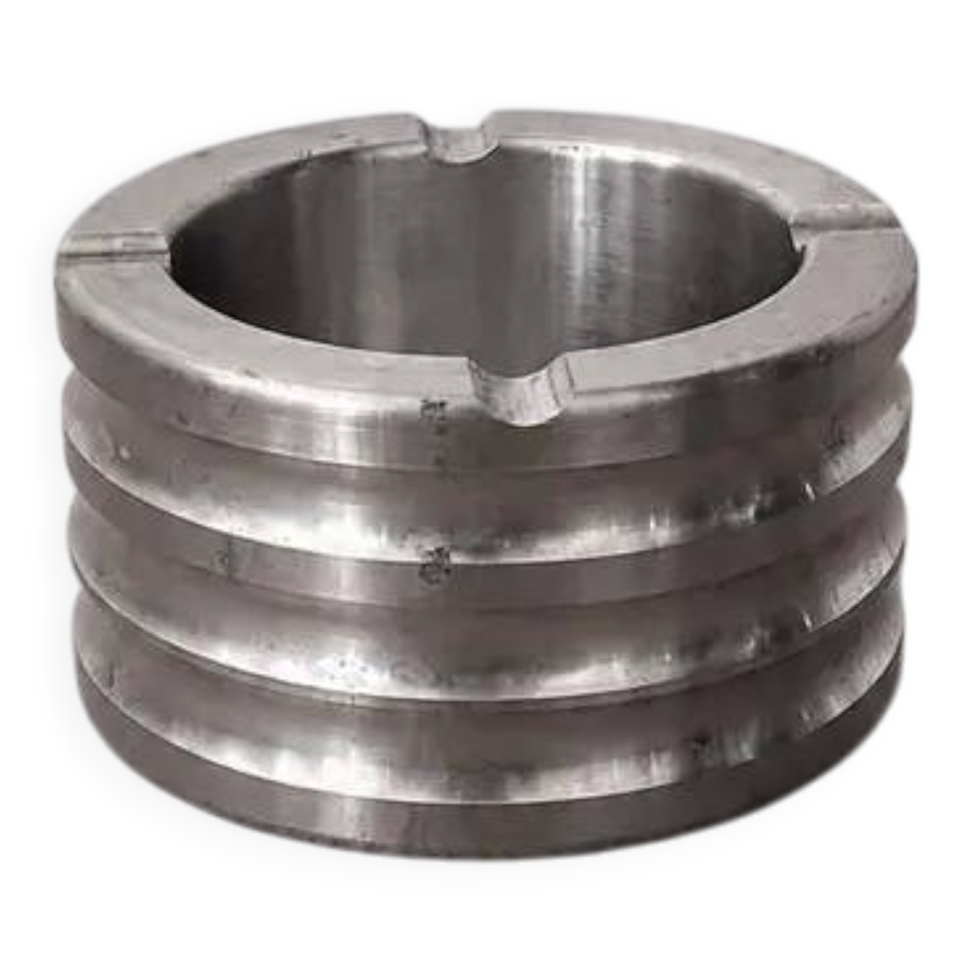 Vintage ashtray in solid aluminium | Ribbed industrial design | Retro Bauhaus style