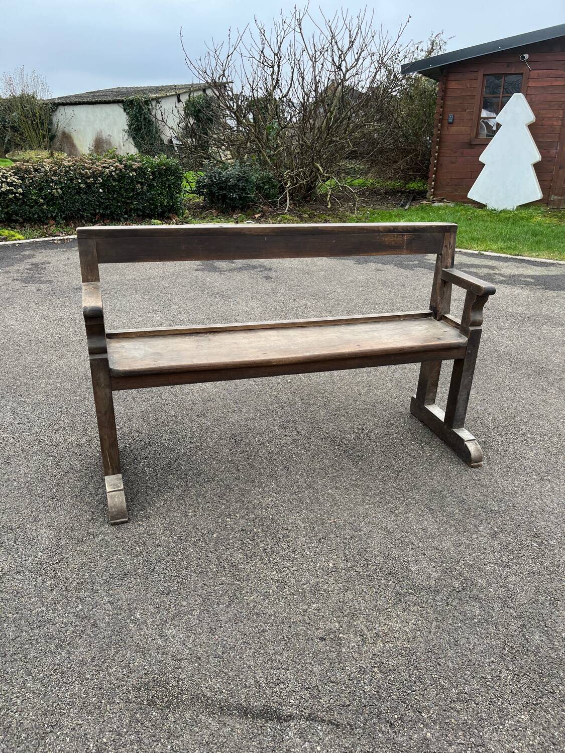 Old pegged oak church bench