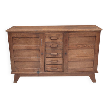 Oak buffet by René Gabriel, reconstruction period 1950.