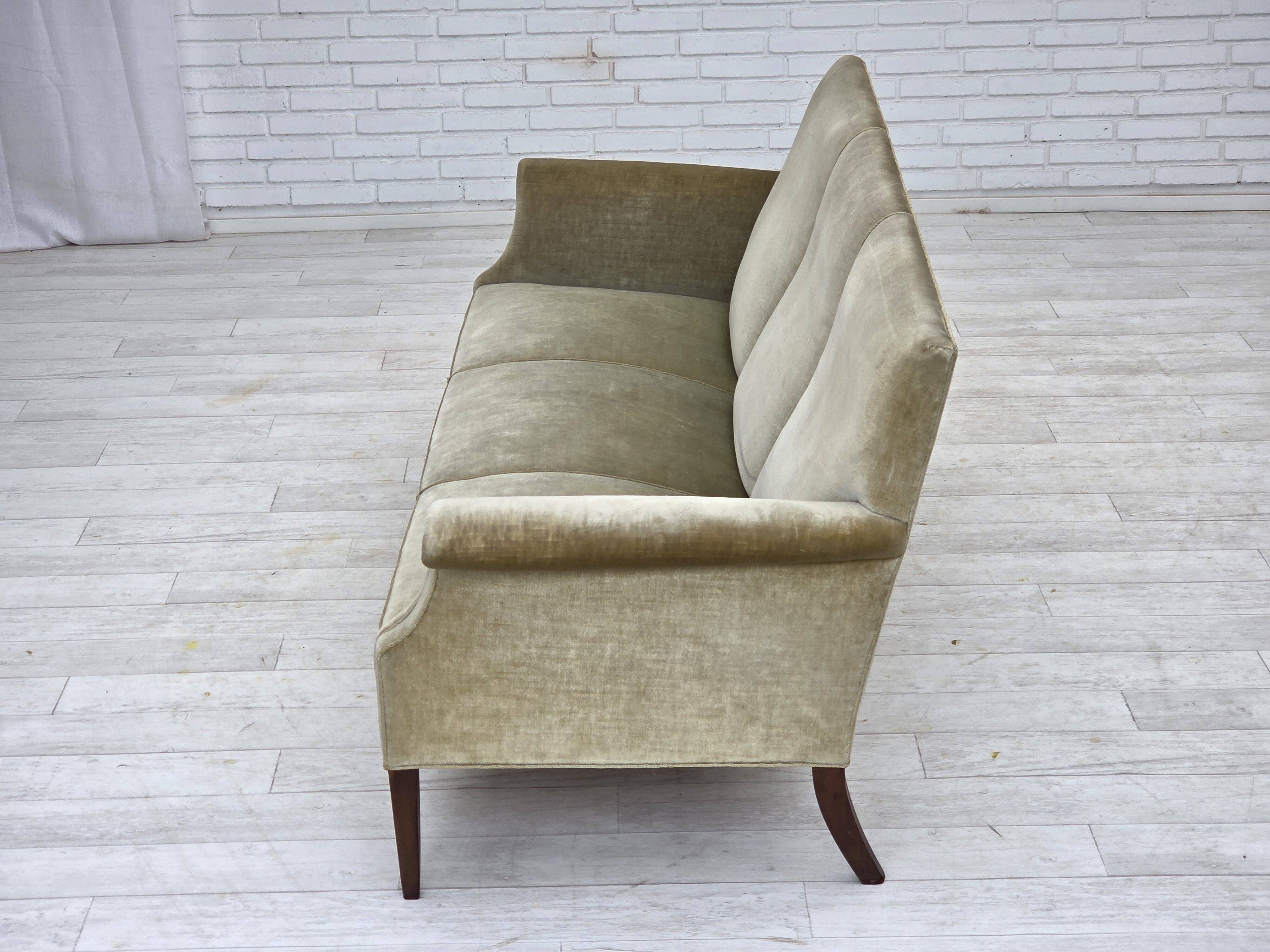 1960s, Danish 3-seater sofa, light green furniture velour.