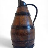 19th Century Rustic French Oak and Metal Hand-Crafted Pitcher