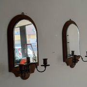 Pair of brass double-headed candlesticks with mirrors, 1940s, Italy