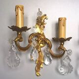 Pair of asymmetrical appliques, gilded bronze and crystal tassels, Louis XV style