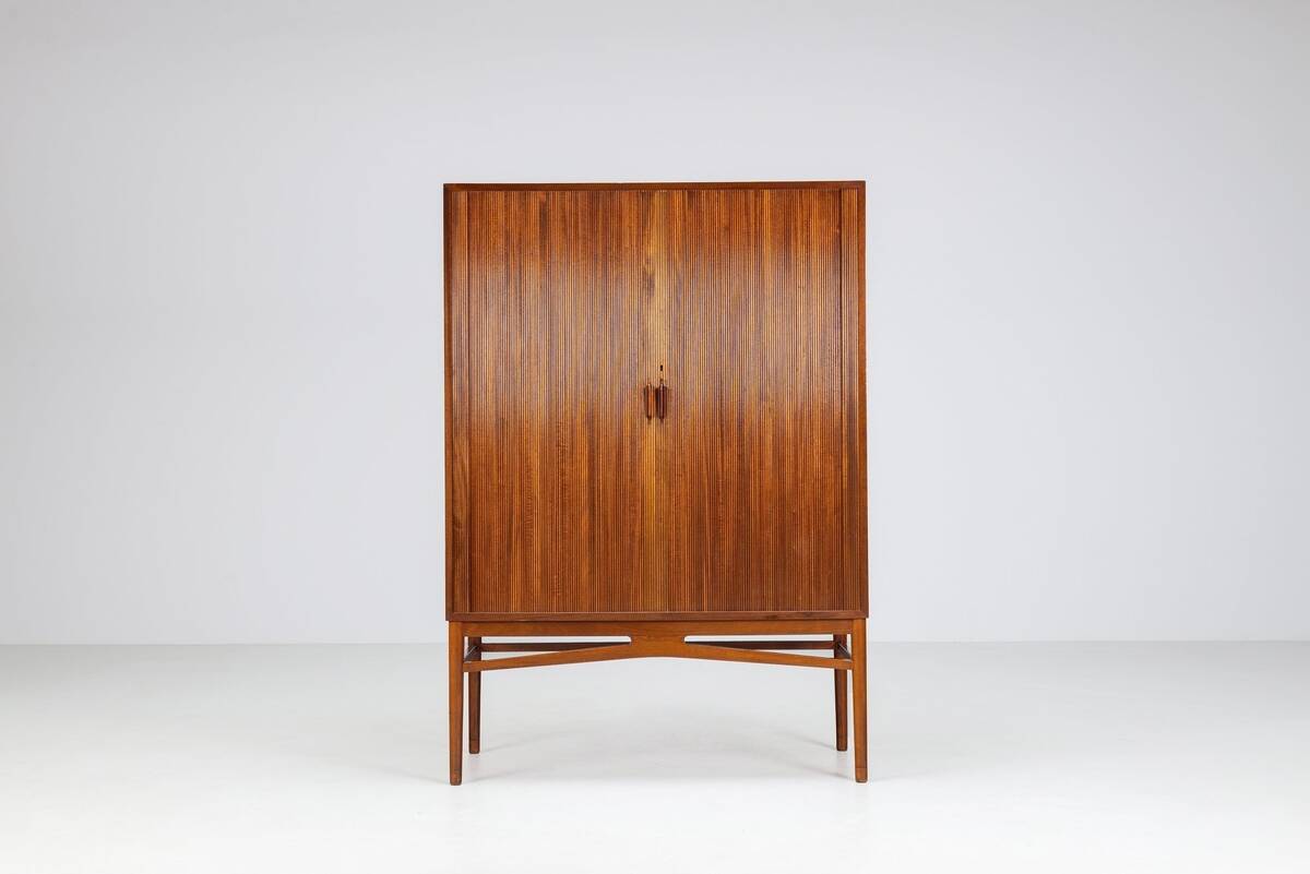 Danish high cabinet in teak with tambour doors Denmark 1960