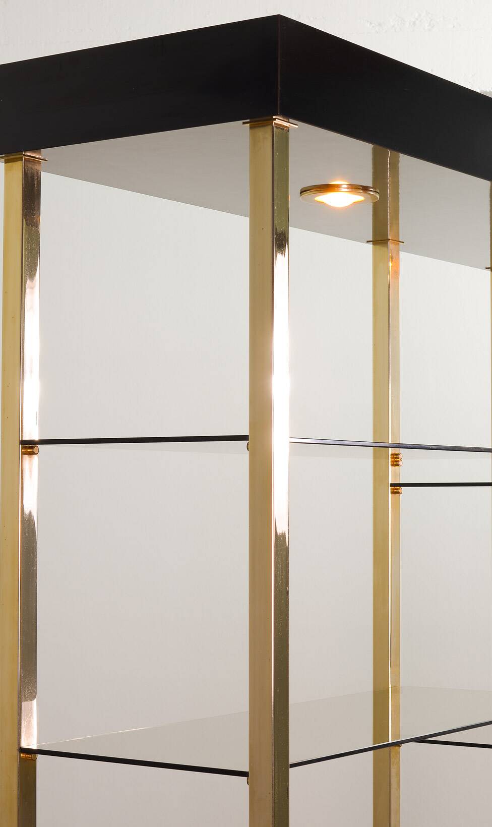 Black Belgo Chrom Hollywood Regency 20 Carat Gold Plated Shelving Unit 70s