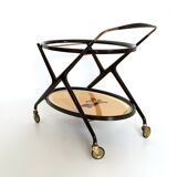 Vintage ebonized beech serving cart with oriental print, italy