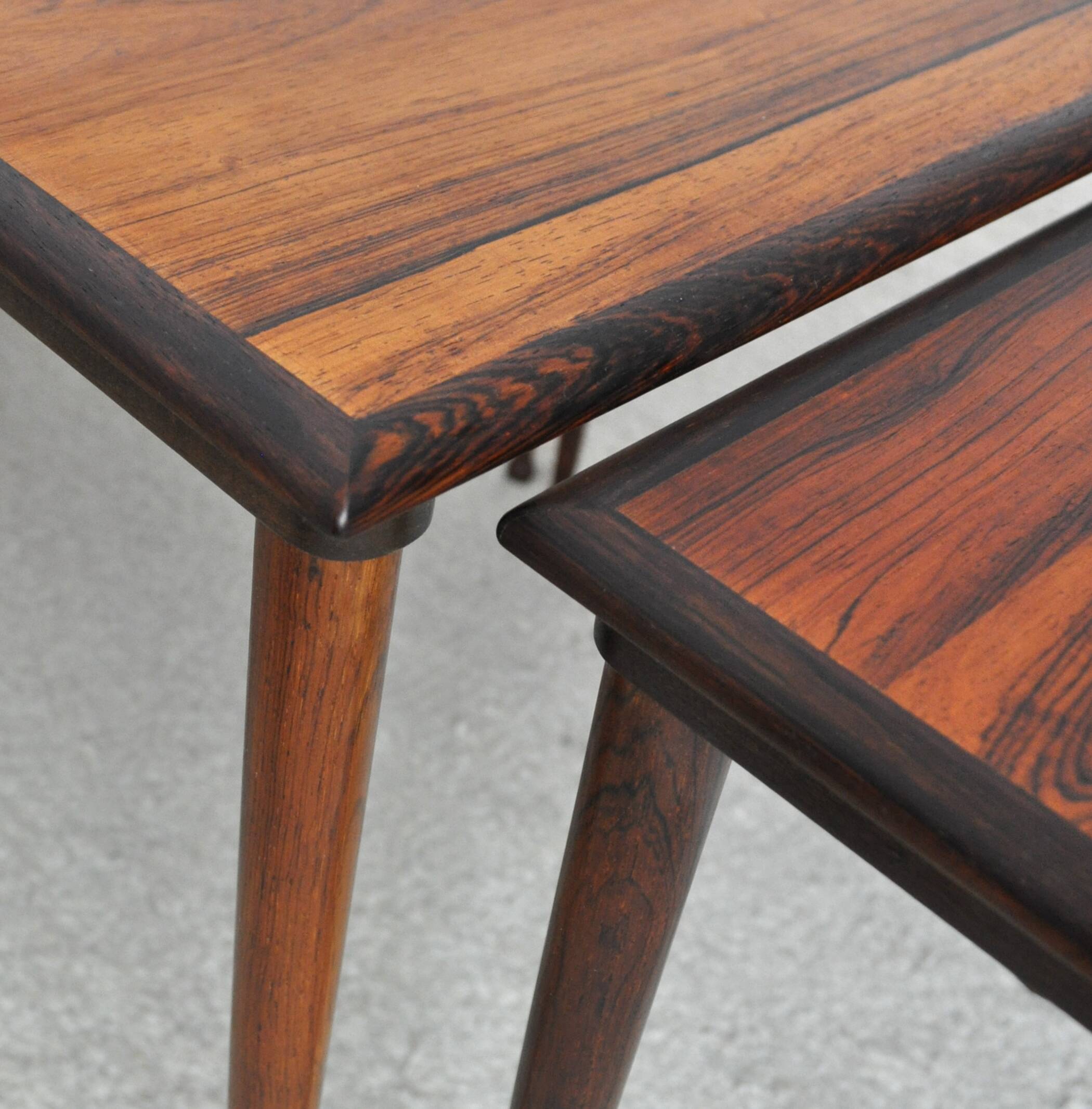 Scandinavian Modern Rosewood Nesting Tables with Drumstick Legs