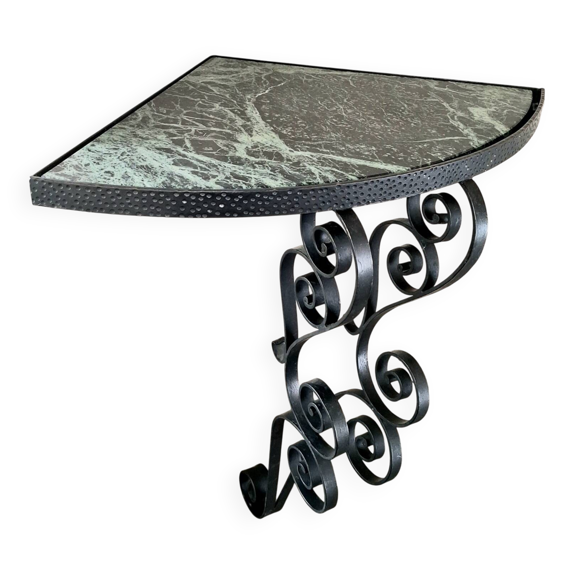 Console d'angle encoignure, fer forgé et marbre, déco vintage