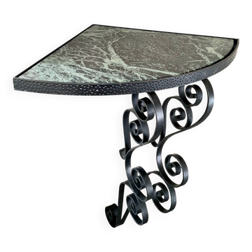 Corner console, wrought iron and marble, vintage decor.