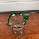 Vintage blown glass jug, green border