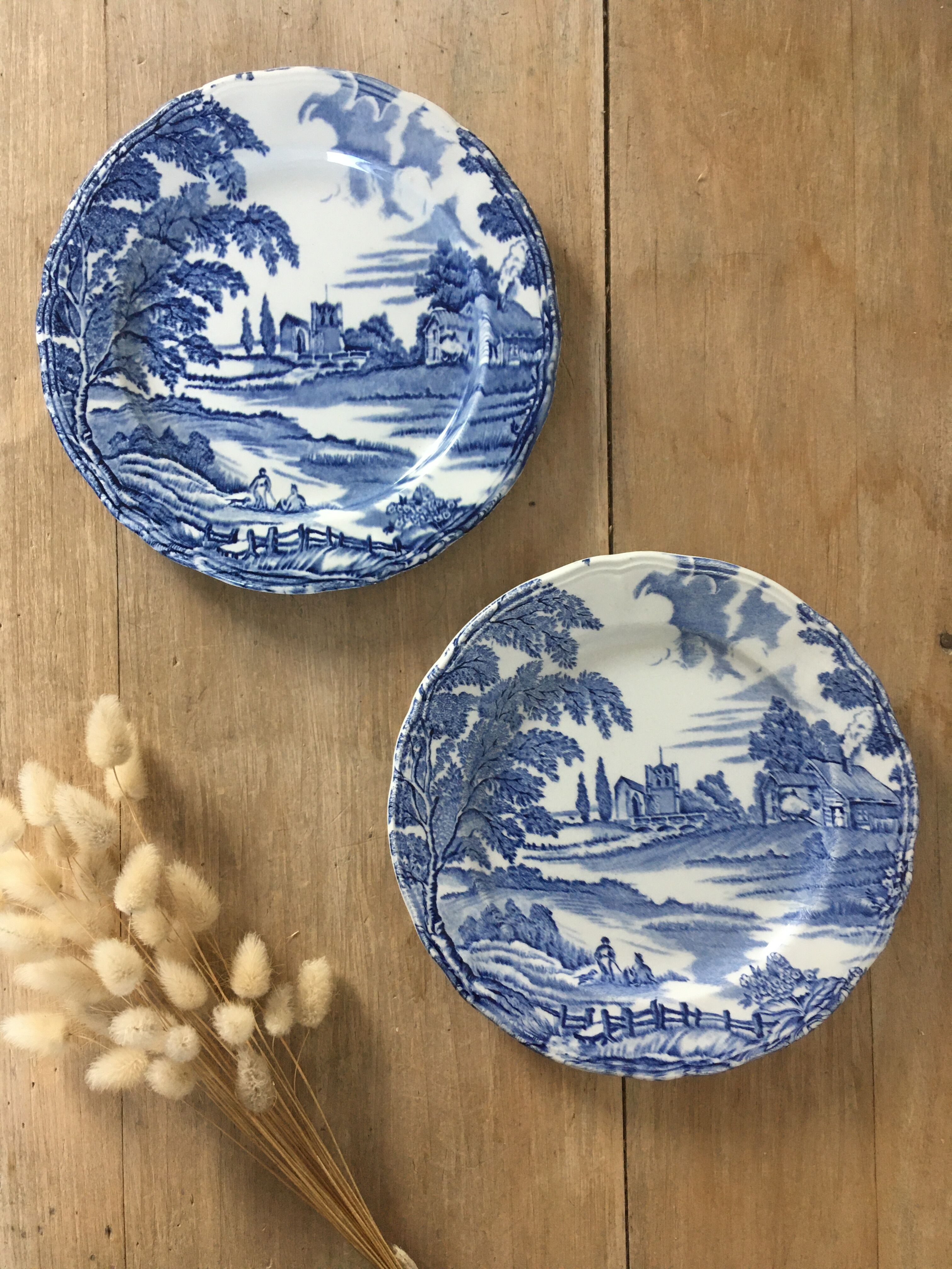 Blue English dessert plates