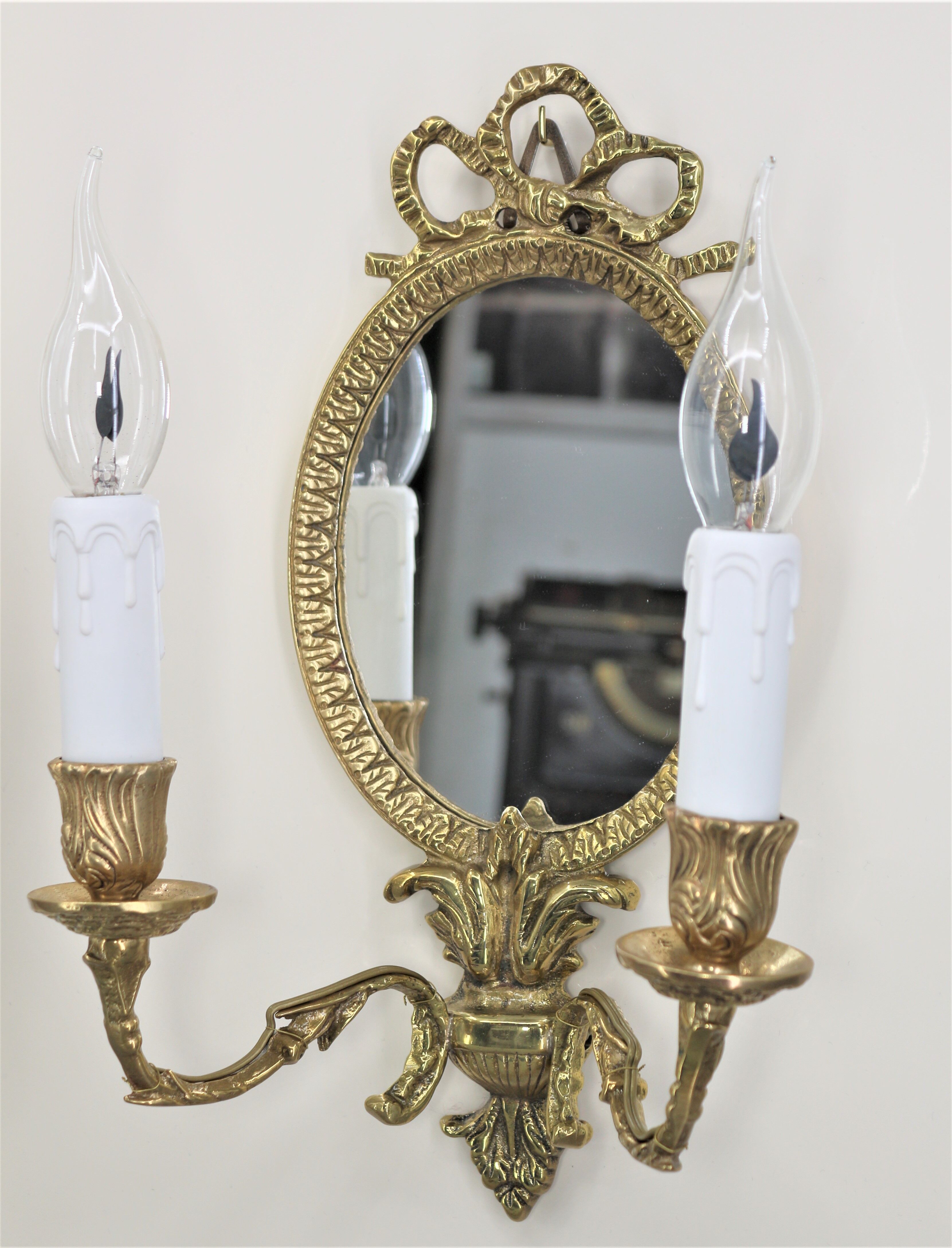 Pair Applique Mirror in Gilded Bronze Style Louis XVI