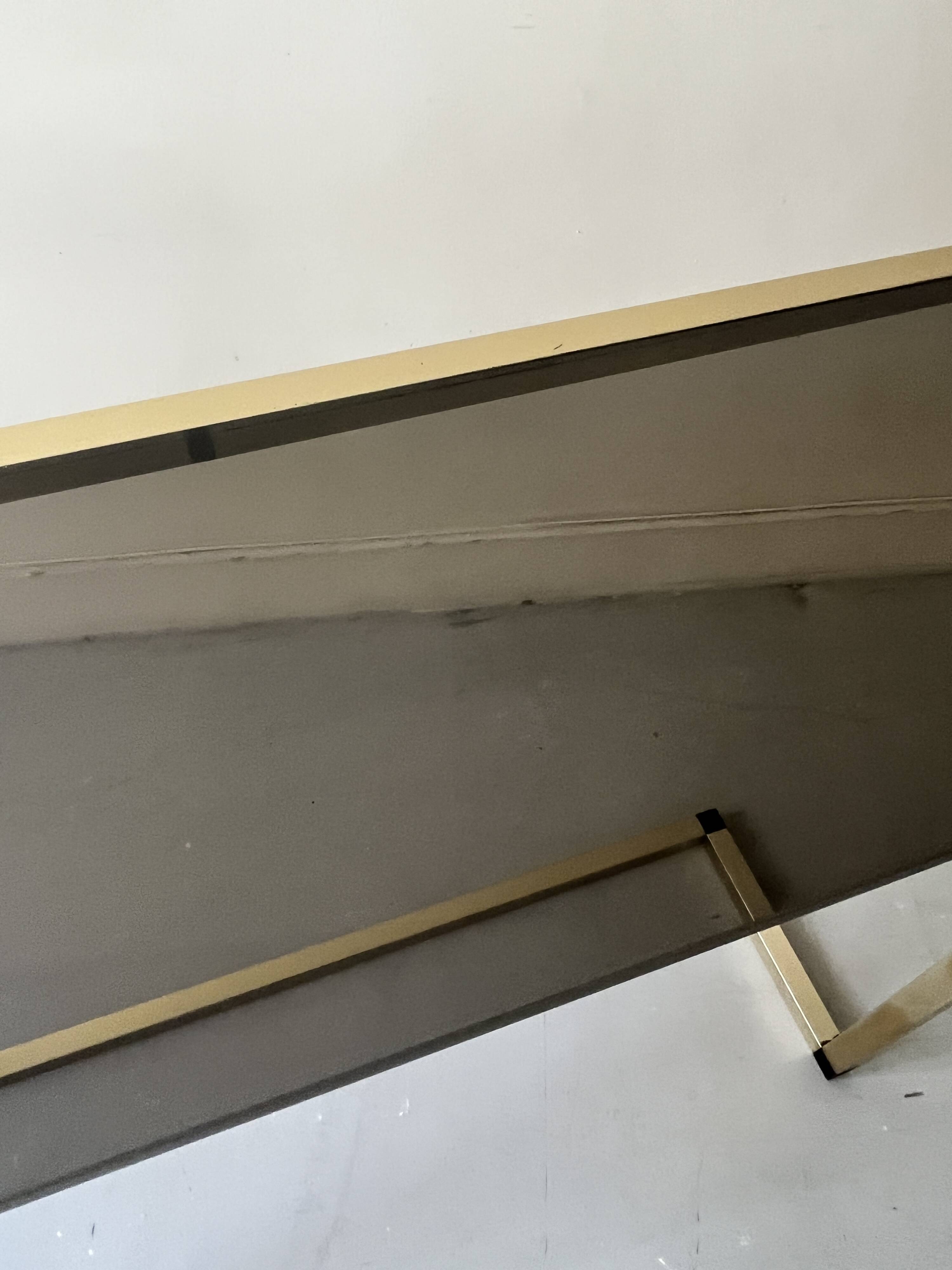 Console table in real brass and smoked glass, Italy 1970