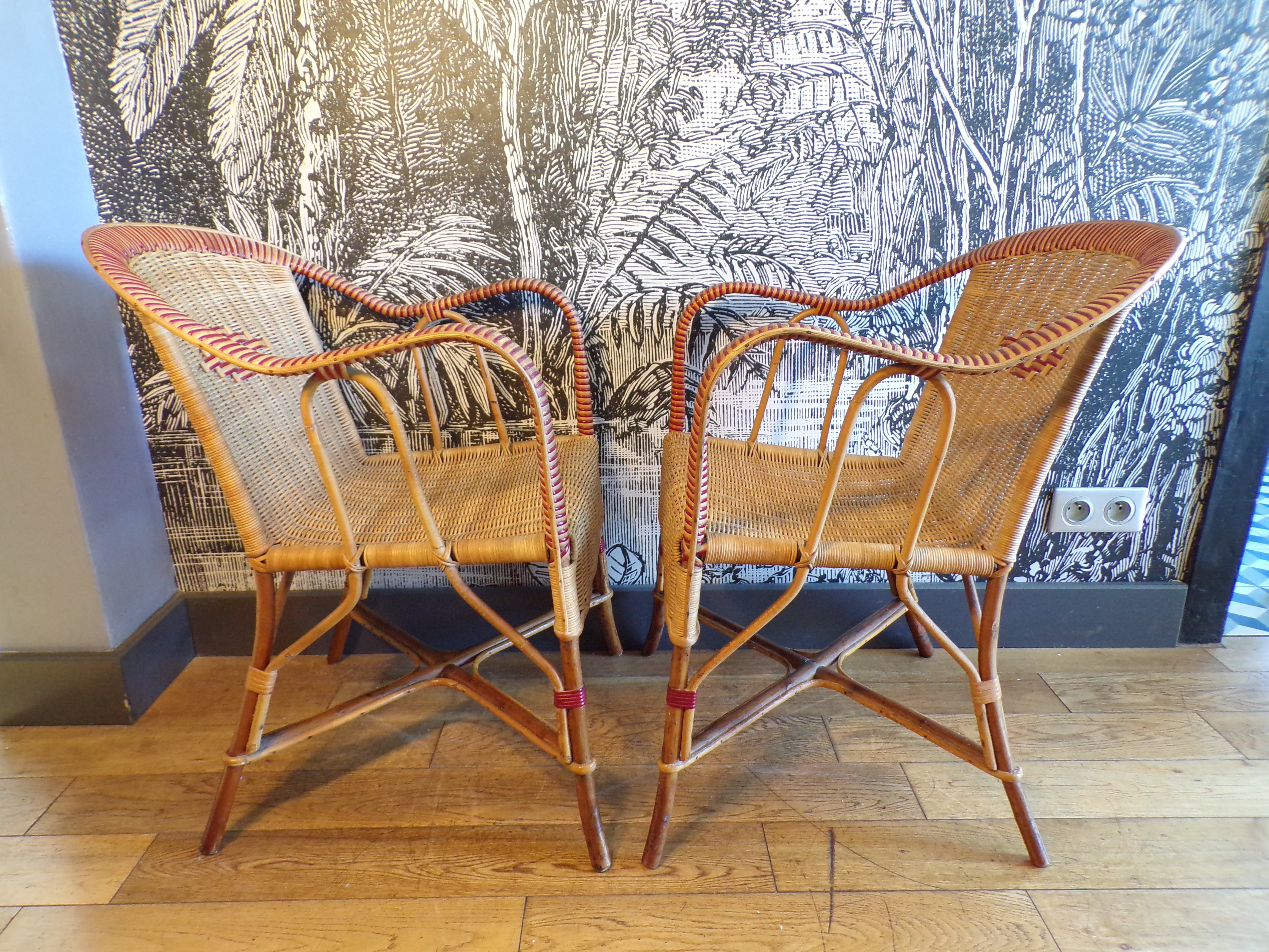 Pair of vintage rattan armchairs