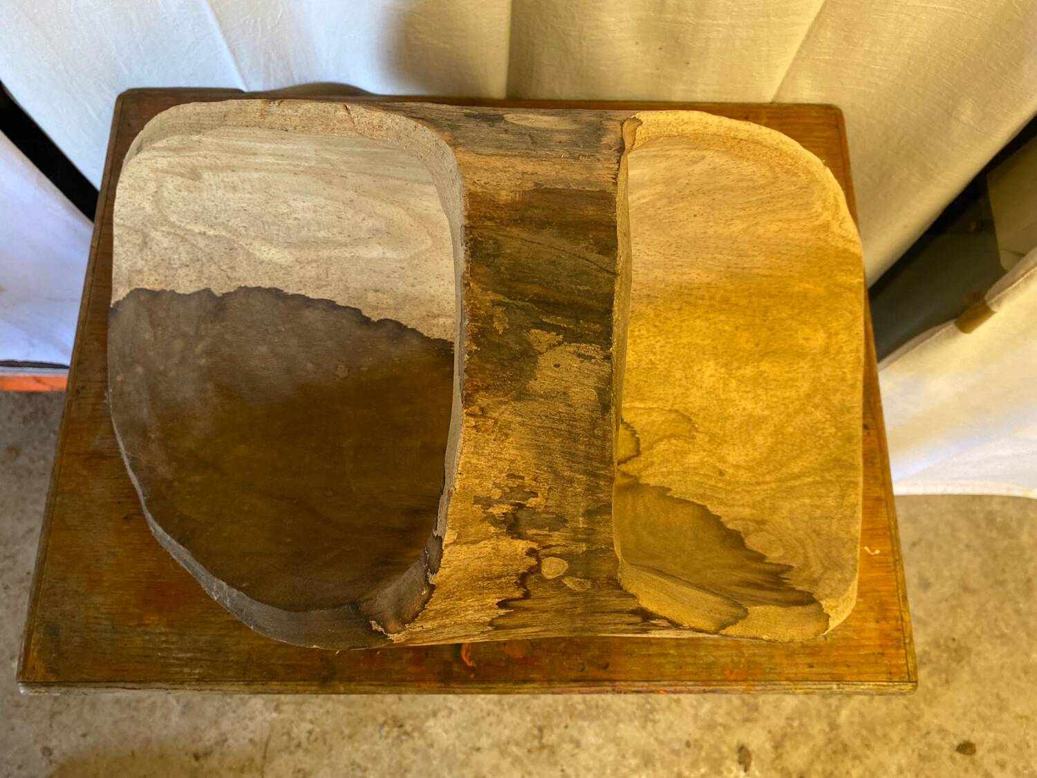 Antique Carved Wood Basket Vintage #C622