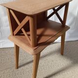 1950s oak bedside table with crossbars