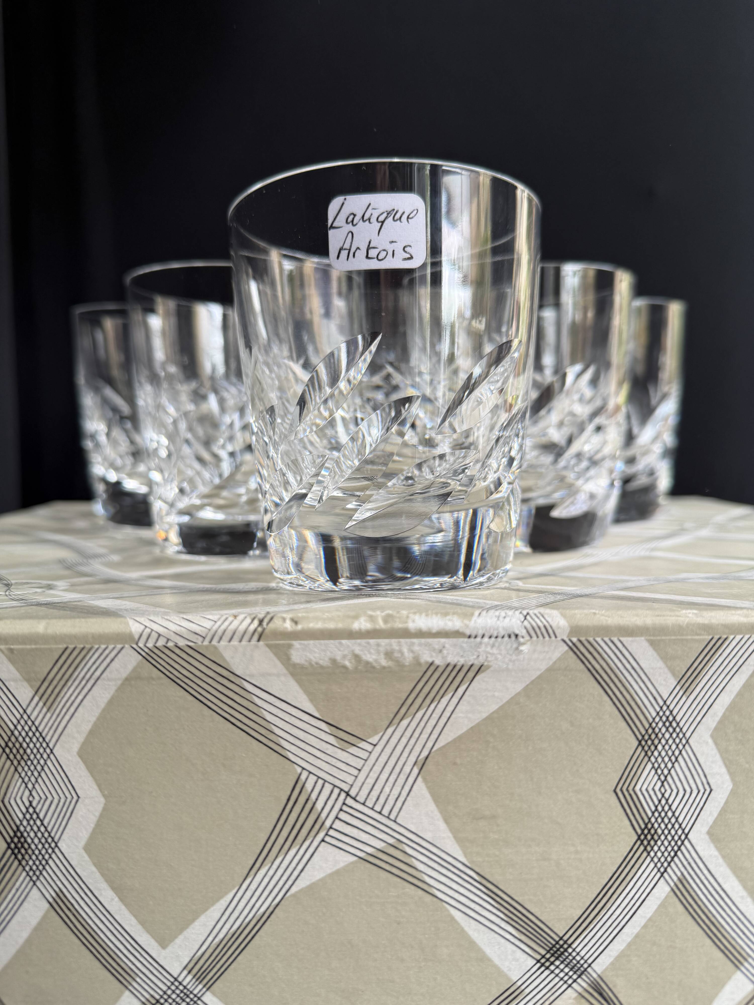 6 Lalique France Artois whisky glasses in a box