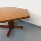 Vintage 80s hexagonal dining table in oak wood